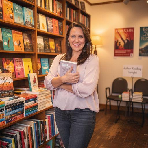 A vibrant community event featuring local authors engaging with readers in a lively discussion.